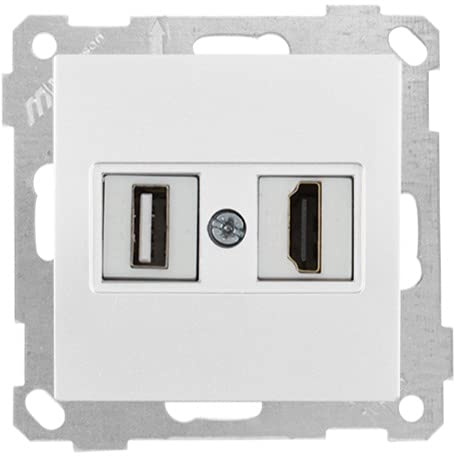 HDMI und USB Steckdose für Unterputz, Wandeinbau, Einbau mit Steckverbinder, kein Crimpen in Weiss aus der CANDELA Serie