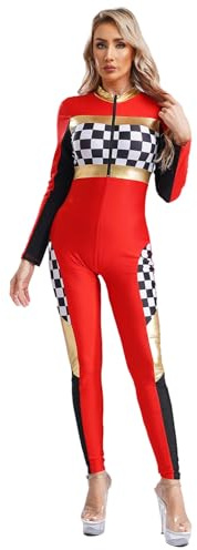 Sywiyi Damen Rennfahrer Overall Anzug Uniform Kostüm Einteiler Jumpsuit Racer Racing Girl Kostüm Mottoparty Karneval Rot L