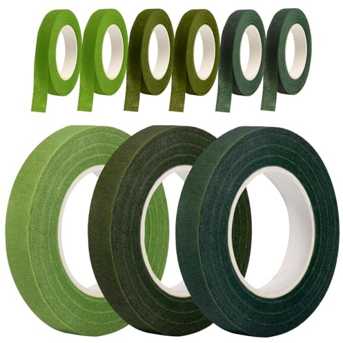UNINGYI 9 Rolle Floristenband, Flora Kreppband 12mm Floristik Kreppband | in 3 Grün Farben, Blumendraht Dekoration, für Bouquet Blumen DIY Kunsthandwerk(27m/Rolle)