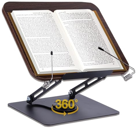 ASIEIT Buchständer zum Lesen, verstellbarer Buchhalter mit 360° drehbarem Sockel, faltbarer Kochbuchständer mit elastischen Seitenclips für Küche, Büro, Notenblätter, Rezept, Zeitschriften, Laptop