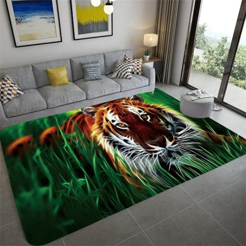 Bettvorleger 3D-Illusionsteppich Kleiner Teppich Wildtier-Tiger Teppich,Schlafzimmerteppich,Jungenteppiche Für Schlafzimmer,Wohnzimmerteppich 120 X 160 cm - Leicht Zu Reinigen-8491583794