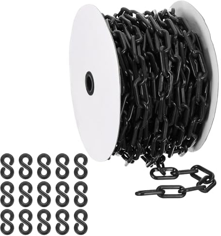 PATIKIL Cadena de plástico negra, 72pcs 8mm Cadena de barrera de seguridad grande de plástico largo para control de multitudes, estacionamiento, cerca, puerta, concierto