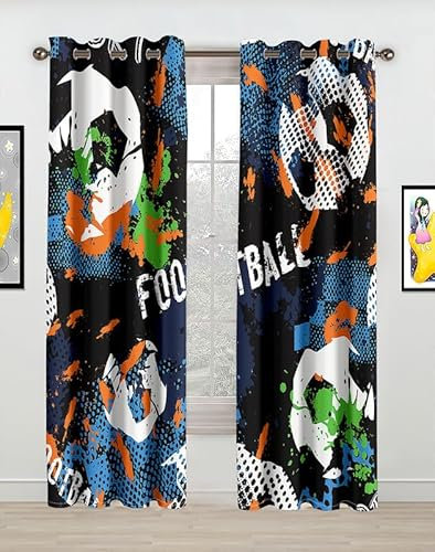 Rptidmv Vorhänge mit Ösen 2er Set Fußball Modern Blickdichte Vorhang Thermovorhang Kälteschutz Verdunklungsvorhänge für Wohnzimmer Schlafzimmer Kinderzimmer 140 x 175 cm (BxH)