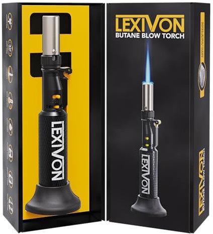 LEXIVON Chalumeau au butane, briquet vertical rechargeable avec flamme réglable et réservoir en aluminium de qualité professionnelle | Idéal pour la soudure et les tâches de cuisine (LX-760)