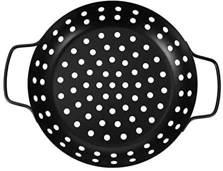 SECFOU Portable Grillpfanne Mit Großen Löchern Für Bbq Gemüse Und Antihaftbeschichtete Grillplatte Für Outdoor-einsatz Runde Form Praktisches Design Mit Handgriffen