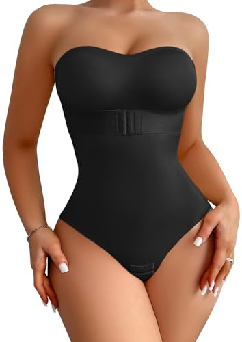 USEASY Shapewear Bodysuit Tummy Control Strapless Bra Shapewear for Women Strapless Faja Body Shaper Thong Light Shapewear Black 2XL