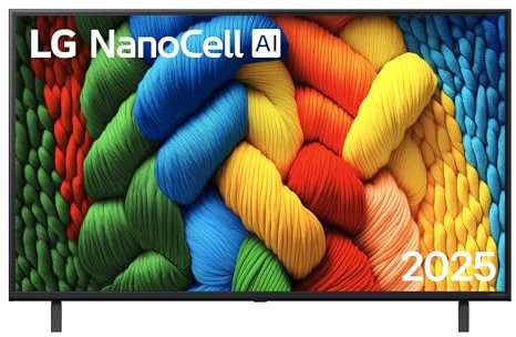 LG NanoCell AI NANO80 43 pollici, Smart TV 4K, Processore α7 Gen8, Tecnologia NanoCell, webOS con AI e telecomando puntatore AI, Filmmaker mode, Gaming con VRR 4K@60Hz, 43NANO80A6B 2025