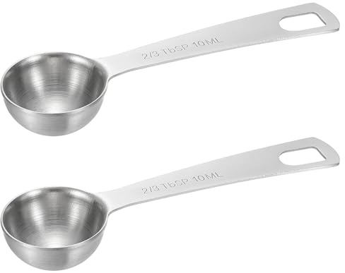 PATIKIL 2 cucharas medidoras de 10 ml, cuchara medidora de 2/3 cucharadas, cuchara medidora individual de acero inoxidable, solo para café molido, té suelto en polvo