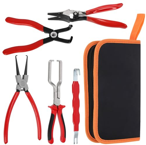 Cimeton 5PCS Electrical Disconnect Pliers Included Hose Remover Pliers 9 Inch Fuel Filter Caliper Hose Pipe Clamp Clip 80 Degree Disconnect Plier Set for Auto Maintenance