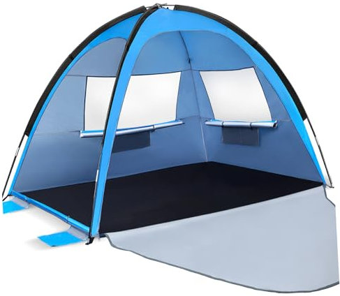 Toyvian Folding Beach Tent Portable Family for Camping Hiking Uv Lightweight Easy Setup Spacious for People Includes Storage Bags Weights