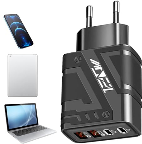 Blocco Carica Rapida - Caricatore Rapido Adattatore Kit | Caricatore USB C, Caricabatterie Da Muro Smartphone | Design Compatto Multiuso Con Porte Multiple Per Accessori Da Viaggio