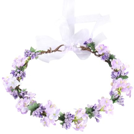 Couronne de fleurs de mariage, couronne de fleurs printanière, festival, célébration, coiffe florale avec ruban, accessoires de photographie pour femmes et filles, violet