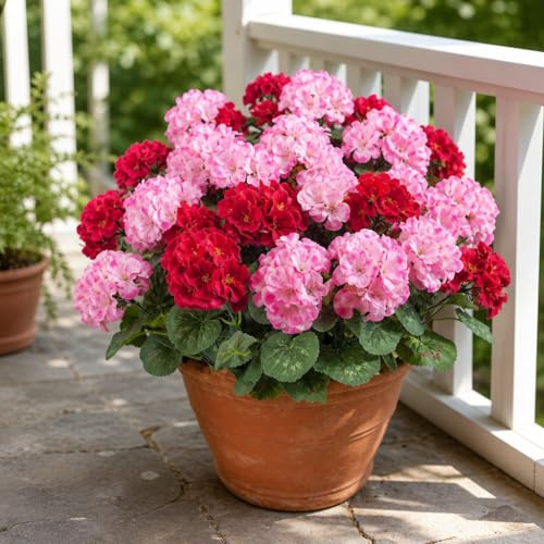 Aisamco 6 Fiori Geranio Seta Esterno UV Resistente | Piante finte rosse, Giardino casa, Fioriera finestra, Cortile tavolo, Estiva