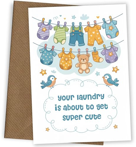 Glückwunschkarte für werdende Mütter – Laundry About to Get Super Cute – Wäscheleinen-Design für werdende Eltern – Glückwunschkarte für Mutter und Vater