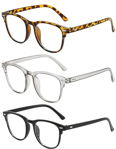 3 Stücke Brille Ohne Stärke Damen und Herren(Schwarz,Grau,Leopard),Blaulichtfilter Brille Damen Und Herren,Blue Light Glasses,Fake Brillen,Leichtes Gewicht,Klare Linse,Lesebrillen Für Computer