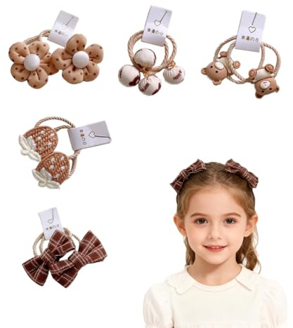 ARYIMYDP 10 Unidades Accesorios para el Cabello de Niñas, Elásticos, Sin Metal, Sujetador para Cola de Caballo, Lazos y Pinzas para el Cabello, Bebés y Niños Pequeños, Moños y Flores de Colores