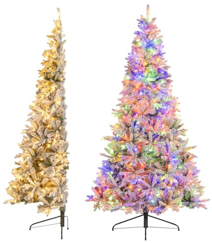 LIFEZEAL 180cm Mezzo Albero di Natale con Luci Incorporate da Parete, Muro | Albero Artificiale Innevato con Rami Foltissimi, Neve, Pop Up, Apri da Solo, Ignifuco, per Interno, Esterno, Christmas Tree