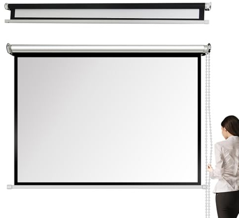 Pantalla de proyector extraíble manual de 72 pulgadas, montaje en pared y techo, pantalla colgante blanca mate para cine en casa, oficina, escuela, presentaciones en interiores y exteriores, relación