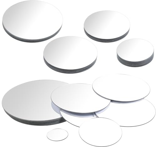 Lot de 50 autocollants ronds pour miroir - 4 mini tailles - Carreaux adhésifs ronds pour travaux manuels, miroirs, carreaux, décoration de la maison pour projets d'artisanat, fournitures de porte et