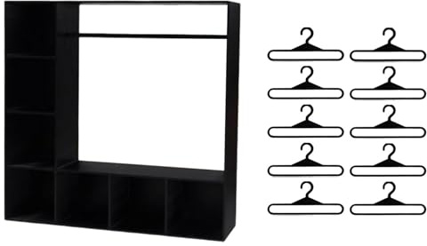 Fonowx Armario para Ropa de Muñecas, Caja Expositora de Accesorios para Muñecas, Creativa, con 10 Perchas, Armario para Guardar Ropa de Figuras, Ideal, Negro