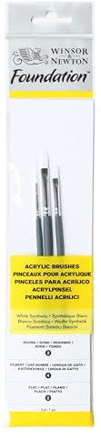 Winsor & Newton 5295003 Foundation Pinselsets, Acrylpinsel, 3er Set, Rundpinsel Nr. 2, Flachpinsel Nr.2, Filbert Nr.4 - kurzer Stiel, Pinsel für Acrylfarbe | Weiß, Synthetik, ideal für die Verwendung mit Acrylfarbe, Einführungsauswahl an Pinseln für Studenten, Hobbyisten, Anfänger