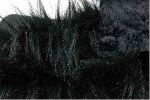 Fabrics-City Schwarz Kunstfell Teddy Langhaarfell Stoff, weiches Kuschelfell für Nähen, Dekoration, Kostüme, Plüschtiere, Pelzimitat, Fellstoff, zotteliges Fell, Plüschfell, 2710