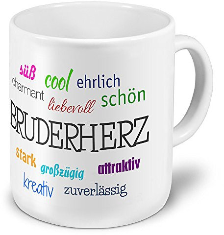 printplanet XXL Jumbo-Namenstasse Bruderherz - XXL Jumbotasse mit Design Positive Eigenschaften - Namens-Tasse, Namens-Krug, Becher, Mug
