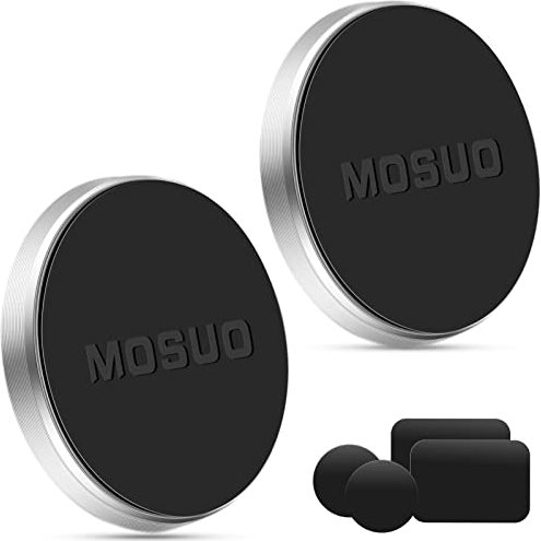 MOSUO Soporte magnético universal para teléfono de coche, 2 unidades, con 4 placas de metal para iPhone, Huawei, Samsung y todos los teléfonos inteligentes, GPS-plateado