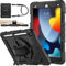 SEYMAC stock for iPad 9th/8th/7th Generation Case 10.2 inch, Full-Body Shockproof with 360° Rotating Stand/Hand Strap, Screen Protector, Pencil Holder for iPad 10.2 Case 2021/2020/2019, Black