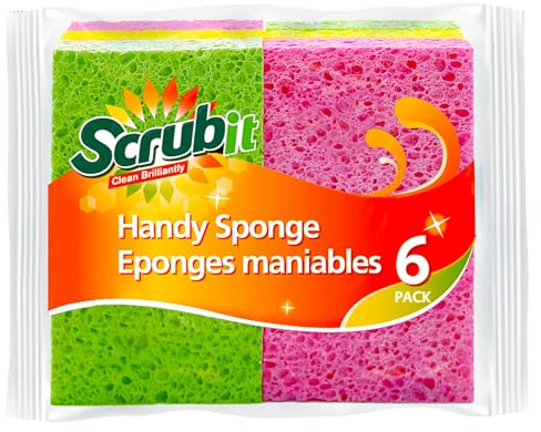 SCRUBIT Cellulose Scrub Sponge - Kitchen Cleaning Sponges for Dishes, Pans, Pots & More- 6 Pack Dishwashing Sponges - Colors and Packaging May Vary