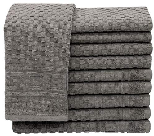 ZOLLNER 10er Set Gästehandtücher in 30x50 cm - weiches und saugstarkes Waffelmuster in grau - mit Aufhänger - waschbar bis 60°C - Baumwolle - Hotelqualität - Oeko Tex® Zertifiziert