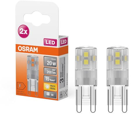 OSRAM LED PIN G9 | Lot de 2 x Ampoule LED Culot G9, 1,90W = 20W équivalent incandescent | Blanc chaud | 2700K