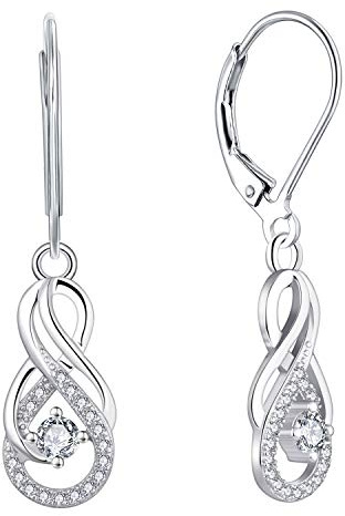 Starnny Orecchini Donna Argento 925,Orecchini Infinito with 3A Zirconia Cubica Aprile Birthstone con Placcato in oro Bianco Regali di Gioielli per Donna