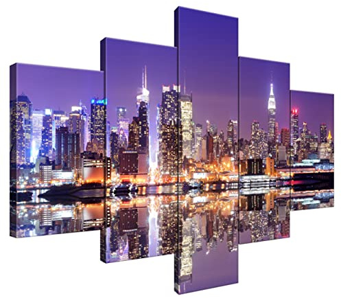 Estika Leinwand bilder - Manhattan New York - 100x70 cm, 5 teilige kunstdruck - Wandbilder wohnzimmer, schlafzimmer, Moderne wanddeko, Bild auf leinwand - New York bilder - 1287A_5A