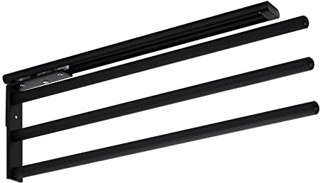 SOTECH Aluminium Handtuchhalter TED 3-armig schwarz matt (450-730 mm, ausziehbar, drehbar) Teleskop-Handtuchauszug geeignet für größere Handtücher