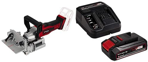 Einhell Fraiseuse à lamelle sans fil TE-BJ 18 Li-Solo Power X-Change (18 V, Li-Ion, réglage en continu de l’angle/de la hauteur, 6 niveaux de réglage de la profondeur) avec Chargeur et Batterie 2,5Ah