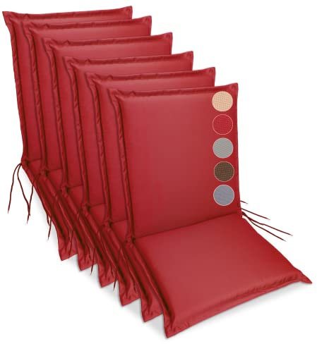 sunnypillow Gartenstuhlauflagen Niedriglehner 100 x 50 (6er Set) - Stuhlauflagen Extra Dicke 9 cm - Auflage für Gartenmöbel UV-Lichtecht, Wasserdicht - Outdoor Stuhlkissen für Gartenliegen - Rot