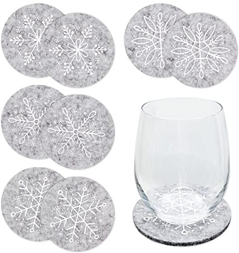 Papierdrachen Dessous de verre en feutre - Motif cristal de glace rond - Couleur : gris avec impression de qualité supérieure - Décoration de table festive - Set 1