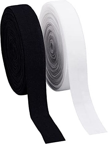 PandaHall 2 Stück 10.94 Yard Nähen Stretch Elastisch Geflochtenes Falten Über FOE Elastics Flaches Polyester Elastisches Band Für Haargummis Stirnbänder Herstellung 0.79 Zoll Breit Weiß Schwarz