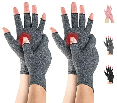 Novetec Guanti Artrite Compressione Senza Dita per Uomini Donna Supporto Mano Artrite Reumatoide Osteoartrosi Sindrome Raynaud Guanti Traspiranti Digitazione Guida Lavoro Uso Quotidiano 2 paio