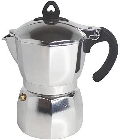 Imusa 6 Cup Stovetop Espresso Maker with Heart Shaped Knob, Silver