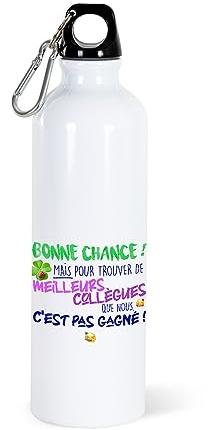 Gourde 750ml Collègue Bouteille d’Eau Aluminium Réutilisable Ecologique avec Mousqueton. Idée Cadeau Original Humour Homme Femme Retraite Mutation Pot Départ Sport Voyage Bureau Anniversaire Noël