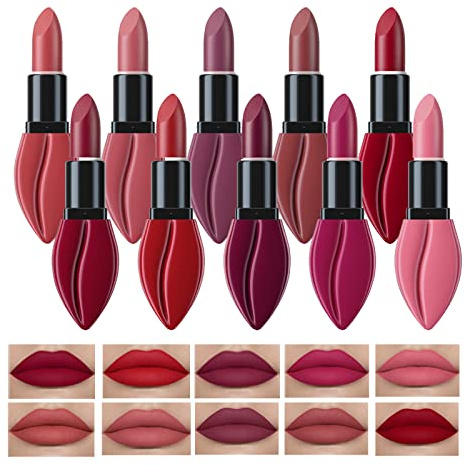 RoseFlower Rouge à Lèvres Liquide, 5 Colors Matte Lipstick Set, Matte Liquid Lip Colour, Ongue Tenue Waterproof Liquid Lipstick, Lèvres Maquillage Coffret Cadeau pour Filles et Femm