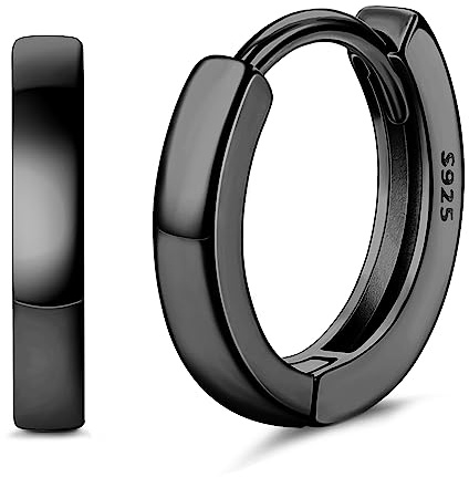 ORAZIO Plata de ley 925 Hombres Aros Pendientes para Niño, Pequeño Negro Sueño Pendiente de Aro de Diamantes para Hombres Mujeres, Pendientes Simple Unisex Regalos Minimalistas de Alta Joyería