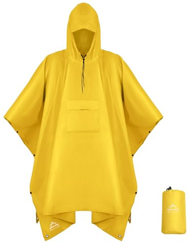 Coralrain Hooded Rain Poncho Lightweight Waterproof Unisex Raincoat Jacket with Pocket for Men Women Adult