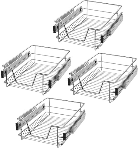 SUBTLETY 4 Stück Teleskopschublade Küchenschrank Organizer zum Herausziehen Küchenschublade Korbauszug mit Führungsschienen Ausziehbare Schrankauszug für 37cm Innenbreite/40cm Außenbreite Schrank