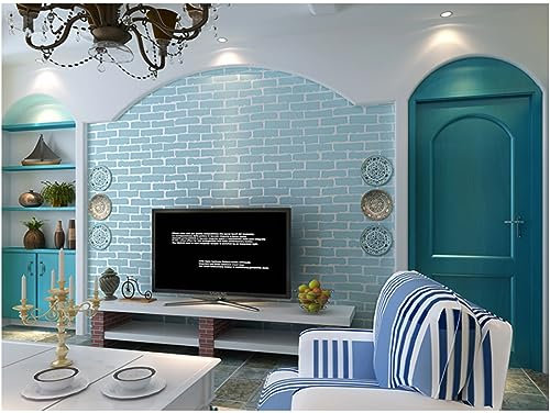 Blau Vliestapete 9,5 m x 0,53 m Ziegelmuster Tapete Modernes Design Retro Tapete für Flur Wohnzimmer Schlafzimmer Büro
