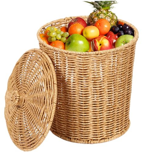 Corbeille À Déchets En Osier Corbeille À Déchets En Rotin Avec Couvercle 9x11 Pouces Poubelle En Osier De Style Simple Avec Couvercle Paniers À Linge Ronds Tissés Pour Chambre À Coucher, Salon Et