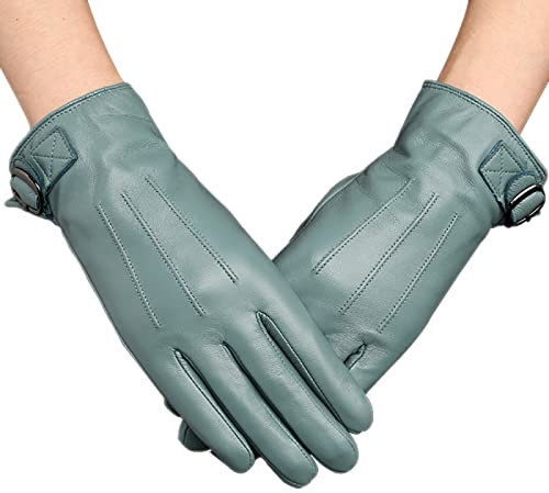 CAKERS Damen-Handschuhe Aus Schaffell Mit Fleece-Futter | Winter-Lederhandschuhe Für Kaltes Wetter | Warme Damen-Handschuhe Für Autofahren Und Reisen,Blau,M