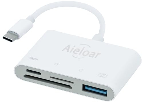 USB C SD Card Reader, Aieloar 4-in-1 Memory Card Reader with USB Port for SDXC, SDHC, SD, MMC, RS-MMC, Micro SDXC, Micro SD, Micro SDHC Card